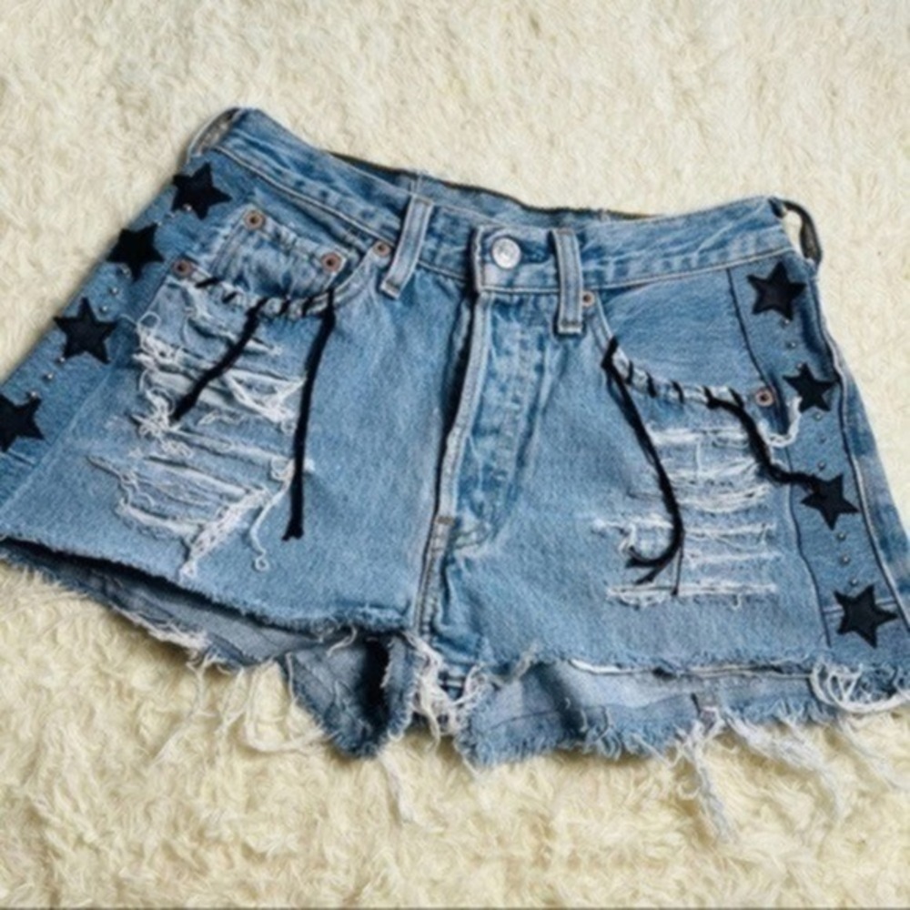 Denim Jean Shorts with stars and rips